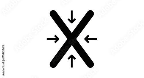 A black x with arrows pointing inward, indicating compression or reduction, a simple and clear symbol