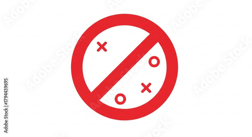 A red prohibition sign with tictactoe symbols the sign is a circle with a line through it