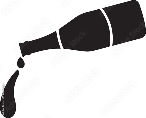 Vector silhouette of a dark bottle pouring liquid for cooking food preparation and condiment packaging visuals