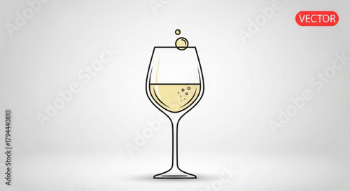 Elegant vector illustration of a wine glass filled with white wine, , perfect for winerelated designs