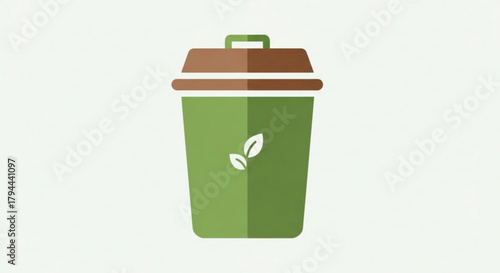 Illustration of a green trash can with a leaf symbol, representing ecofriendly waste management