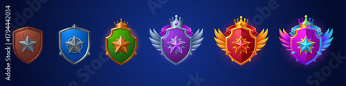 Game ranking badges with shields with star