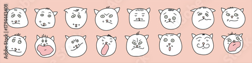 Funny cartoon cat faces with various emotions