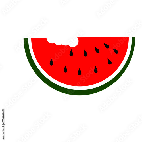 Bitten watermelon slice in vibrant vector style, summer refreshment treat, healthy eating concept, juicy fruit temptation, perfect for seasonal designs