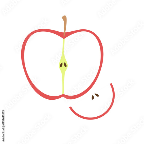Fresh, juicy red apple illustration, a healthy snack, perfectly ripe and sliced to showcase its crisp texture, ideal for food and nutrition projects