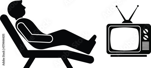 Man watching retro tv relaxation on the chair silhouette icon