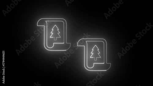 Christmas greeting tow card icon neon glowing light effect animation .
