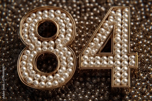 Elegant Decorative Number 84 with Pearls on Luxurious Background