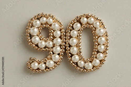 Decorative Pearl Number Ninety for Celebration or Anniversary Theme