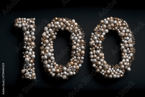 Decorative Composition of Numbers One Hundred with Beads and Pearls