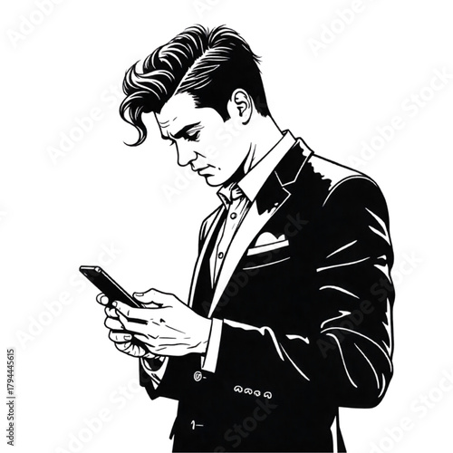 Man in suit looking at smartphone technology