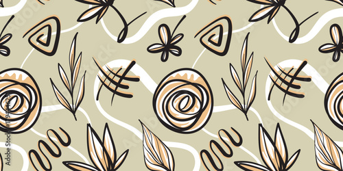 Abstract floral art seamless pattern. Floral natural shape background illustration, trendy contemporary symbol. Natural organic plant leaf pattern artwork wallpaper. Vintage spring.