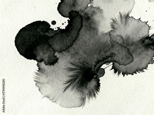 Abstract Ink Blot: A captivating abstract composition showcasing the fluid dance of black ink spreading and merging on a pristine surface, creating an intriguing visual narrative.