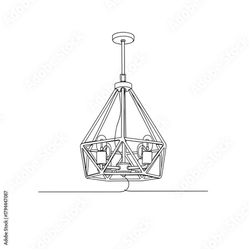 Geometric pendant chandelier line drawing in black and white style