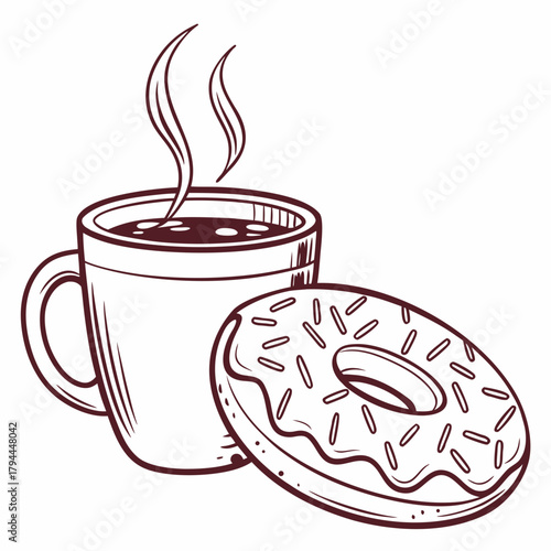 Illustration of a cup of coffee and a donut