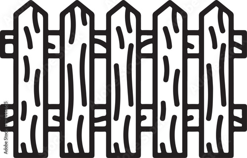 Wooden fence vector icon for garden boundary or property division isolated on black background