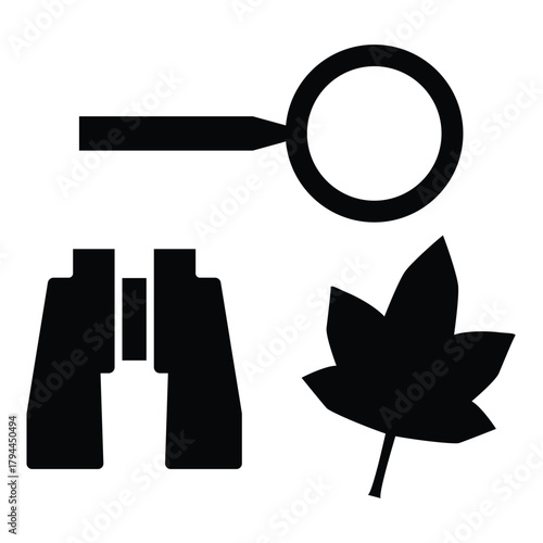 binocular, leaf, magnifying glass