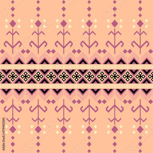 Geometric Ethnic pattern, Native American tribal fabric, tile, carpet, vector, illustration design, on a pinl-yellow background 