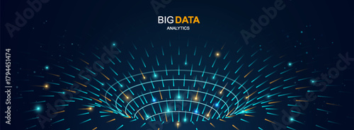 Big Data Analytics and Ai Concepts Futuristic Tunnel. Digital Data Capture and Analyze. Global Internet Processing, Digital transformation Vector illustration