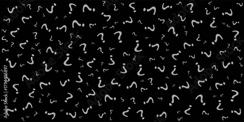 Question mark seamless pattern. Repeating interrogation patern. Hand drawn black simple icon on white sample background. Repeated modern wallpaper for design prints. Repeat swatch.