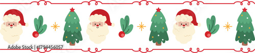 Christmas Border Santa Claus, Christmas Tree and Mistletoe