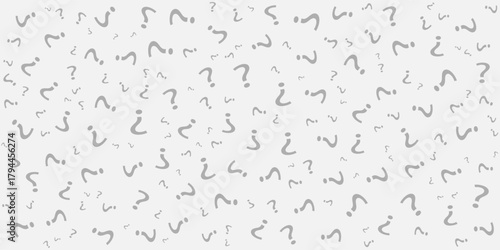 Question mark seamless pattern. Repeating interrogation patern. Hand drawn black simple icon on white sample background. Repeated modern wallpaper for design prints. Repeat swatch.