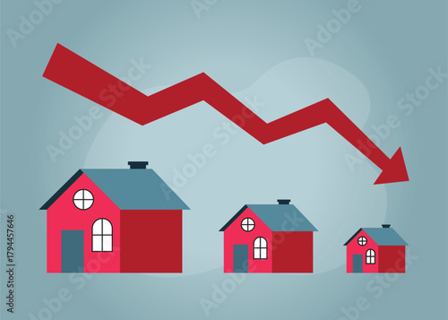 Home prices have fallen dramatically. Price adjustments are underway. Home price trends. Stock Illustration