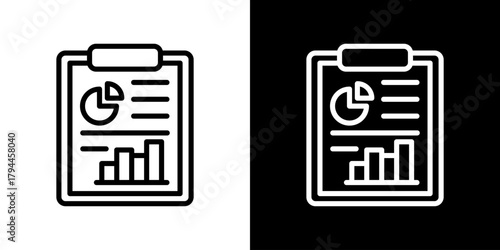 Reporting Icon Set. Clean Line Design With Light And Dark Versions For Versatile Use. 