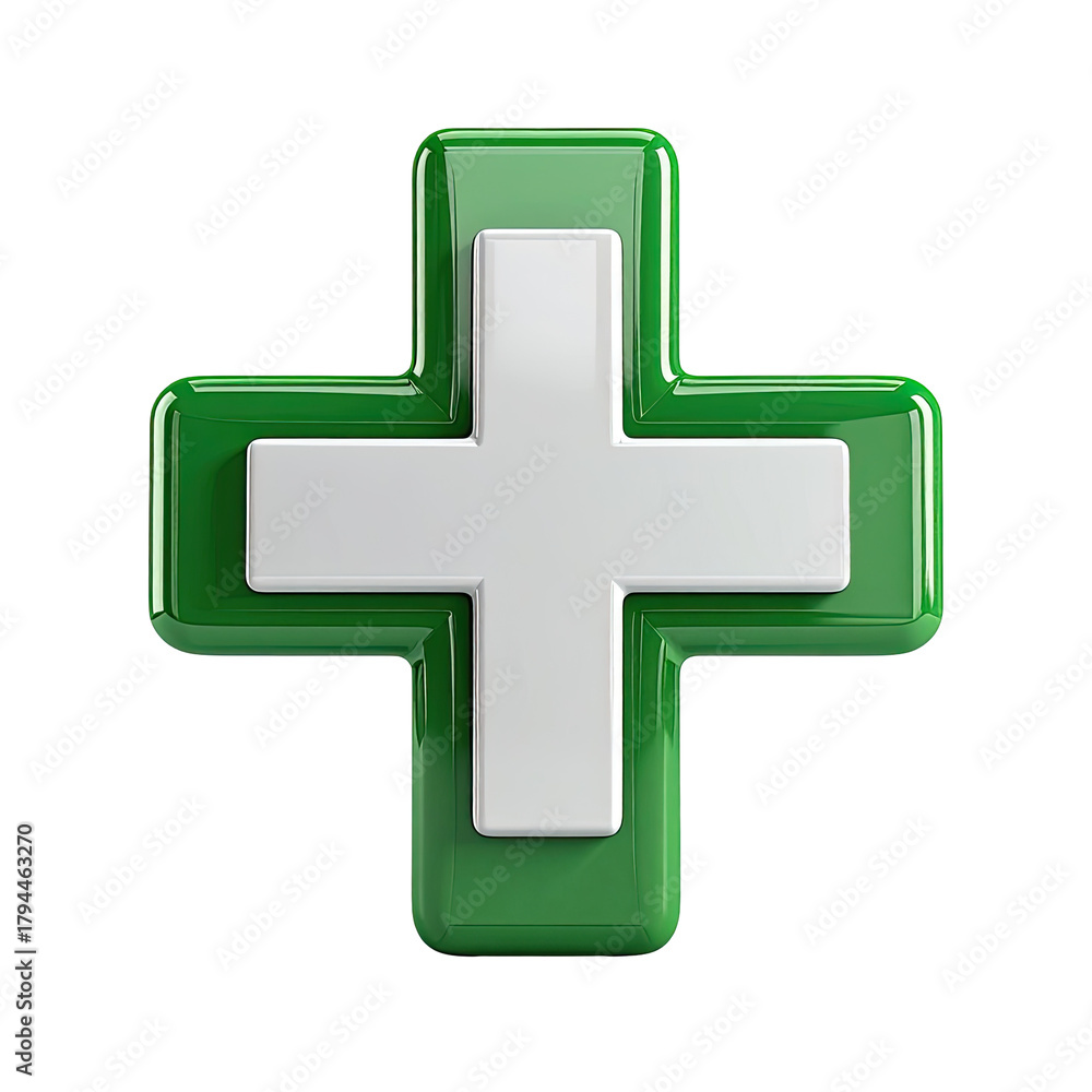 Obraz premium 3D rendered green and white cross on black background