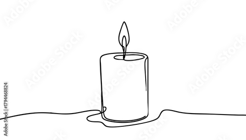 Single line drawing in modern minimalist style of remembrance candle with copy space