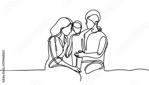 Single line drawing in modern minimalist style of family support and unity for World Cancer Day with copy space