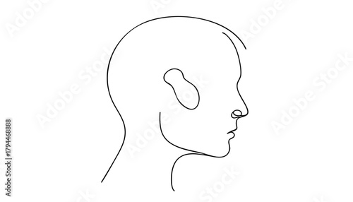 Single line drawing in modern minimalist style of bald head symbol for World Cancer Day  