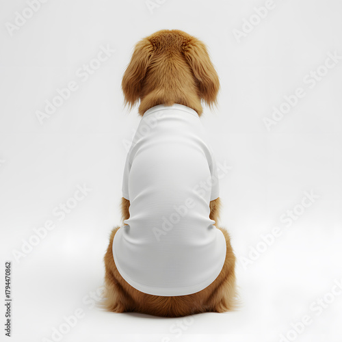 Dog wearing white t-shirt mockup from behind