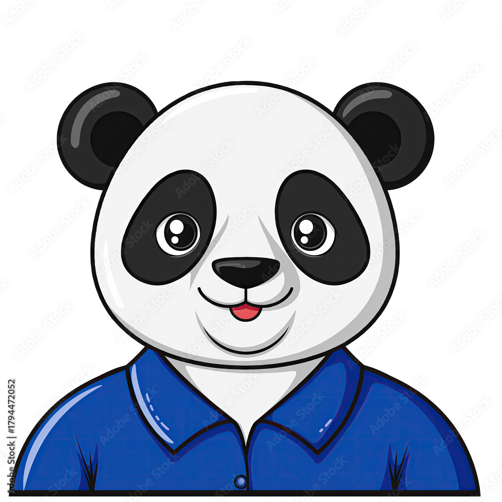 Fototapeta premium Cartoon Panda Character Wearing A Blue Collared Shirt Smiling Adorably With A Transparent Background Ideal For Animation And Design Projects