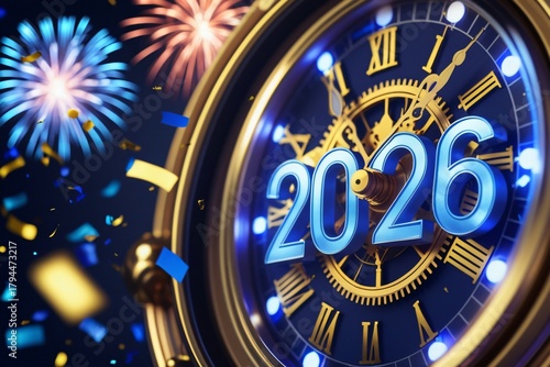 Happy new year 2026 celebration countdown with festive fireworks
