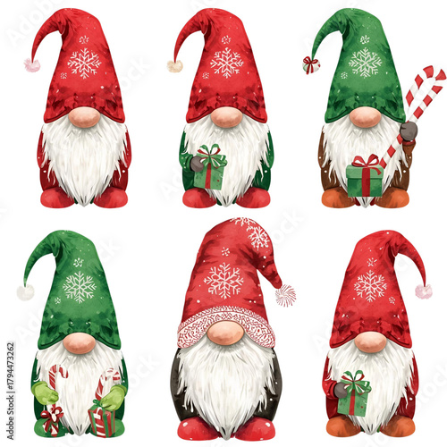 Set of christmas gnomes isolated png