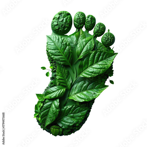 Leafy footprint on black, representing eco-consciousness and nature