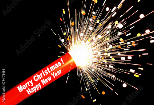 Festive Firework Sparklers Radiating Joyous Holiday Cheer with Merry Christmas and Happy New Year Messages on a Glowing Background