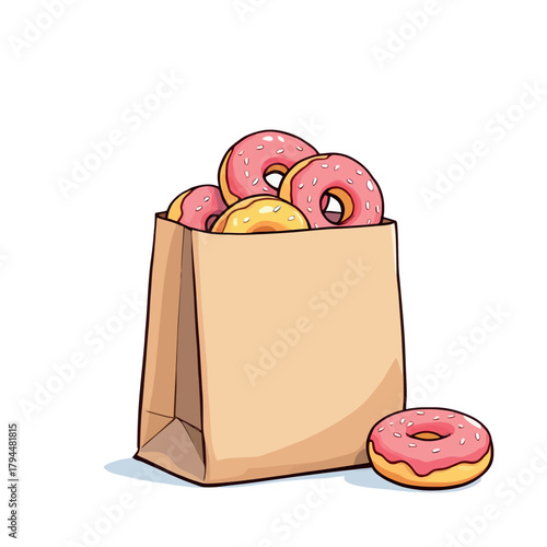 Vsai donuts in paper bag sweet pastry illustration