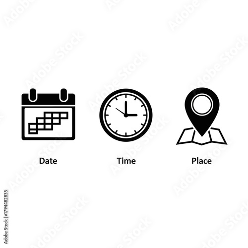 date time place icons for event planning