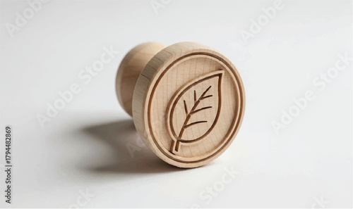 Natural Wood Rubber Stamp with Embossed Leaf Icon isolated PNG with Transparent Background