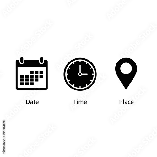 event planning icons date time place information