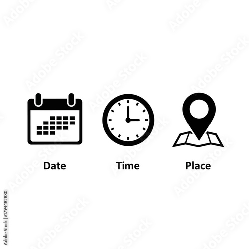 date time place icons event planning schedule graphic