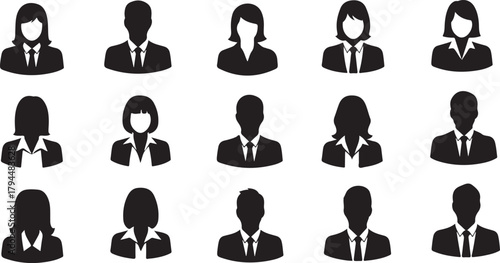Diverse Business Professional Silhouettes: Men and Women in Suits and Ties