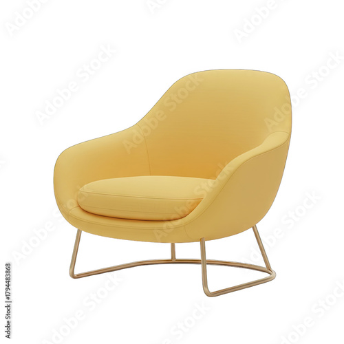 Cozy Yellow Armchair with Golden Metal Legs Isolated on a Transparent Background Perfect for Interior Design Visualization
