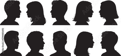 Diverse Silhouettes of Men and Women in Profile, Representing Humanity