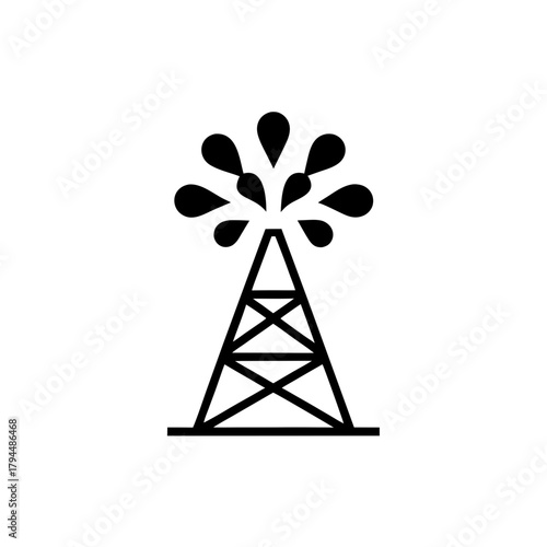 Illustration of an oil well drilling on transparent background silhouette