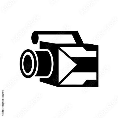 A black and white camera illustration on transparent background silhouette