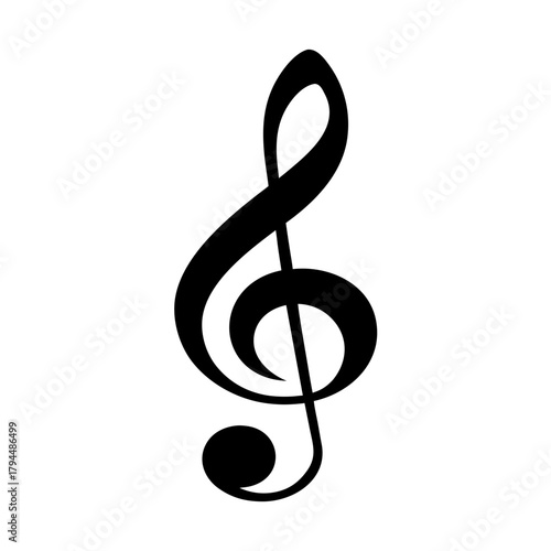 The black treble clef on white background on transparent background silhouette