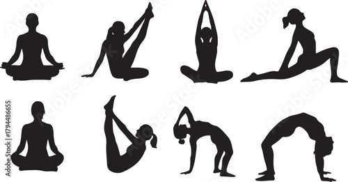 Diverse Yoga Poses Silhouettes: A Collection of Asanas for Wellness and Flexibility